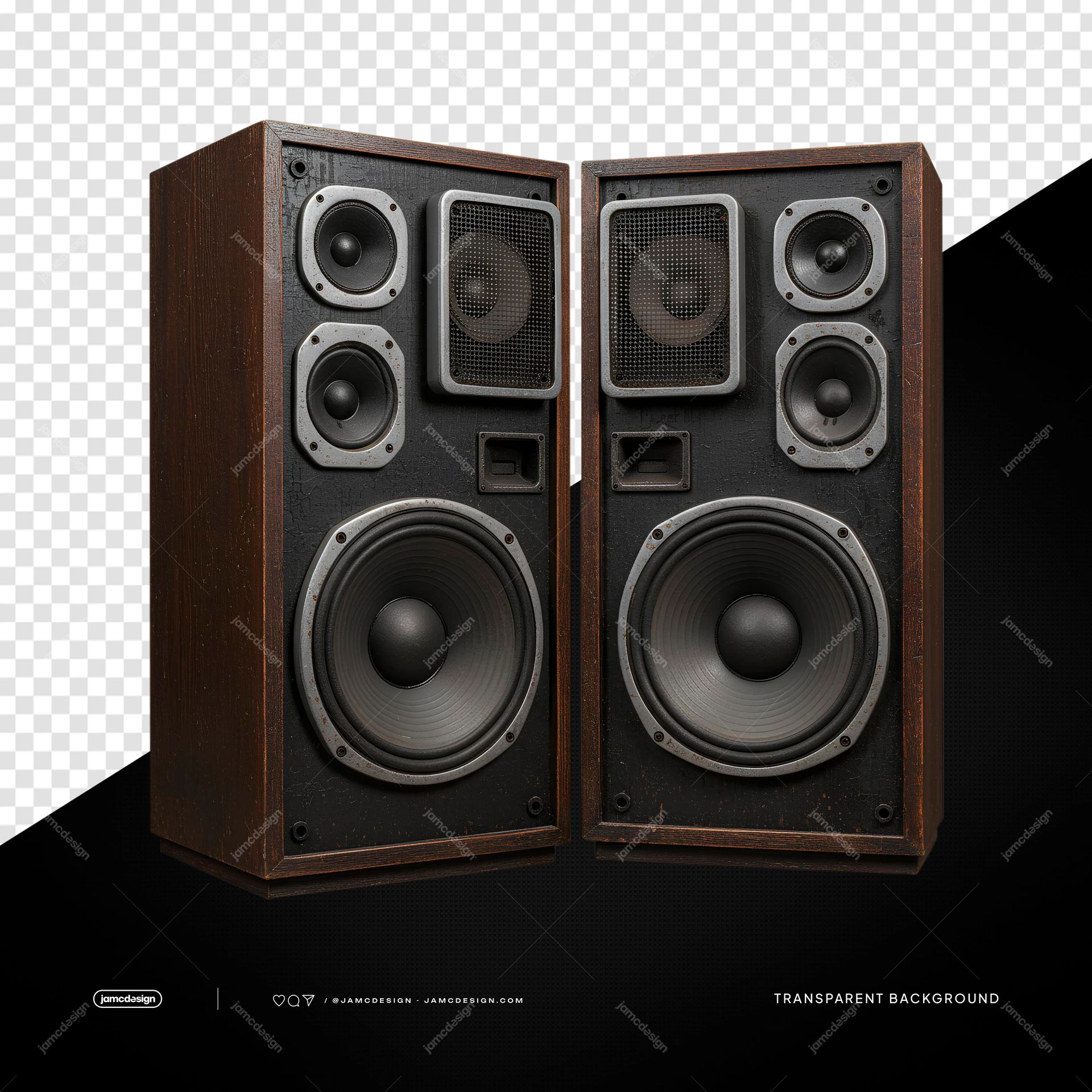 Vintage Wooden Hi Fi Speaker Pair PNG Transparent. Vintage wooden hi fi speaker pair supplied as a PNG transparent object