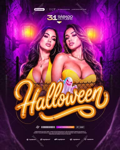 Halloween Party Flyer Template With Fence PSD