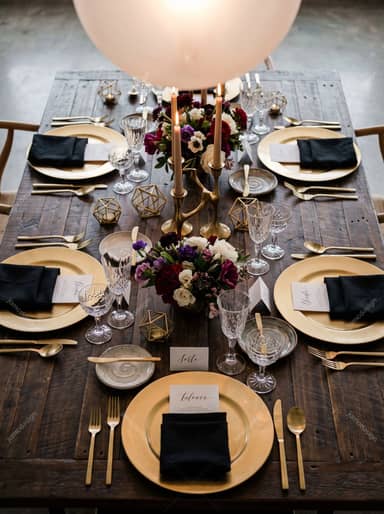 New Year's Dinner Table With Gold Plates