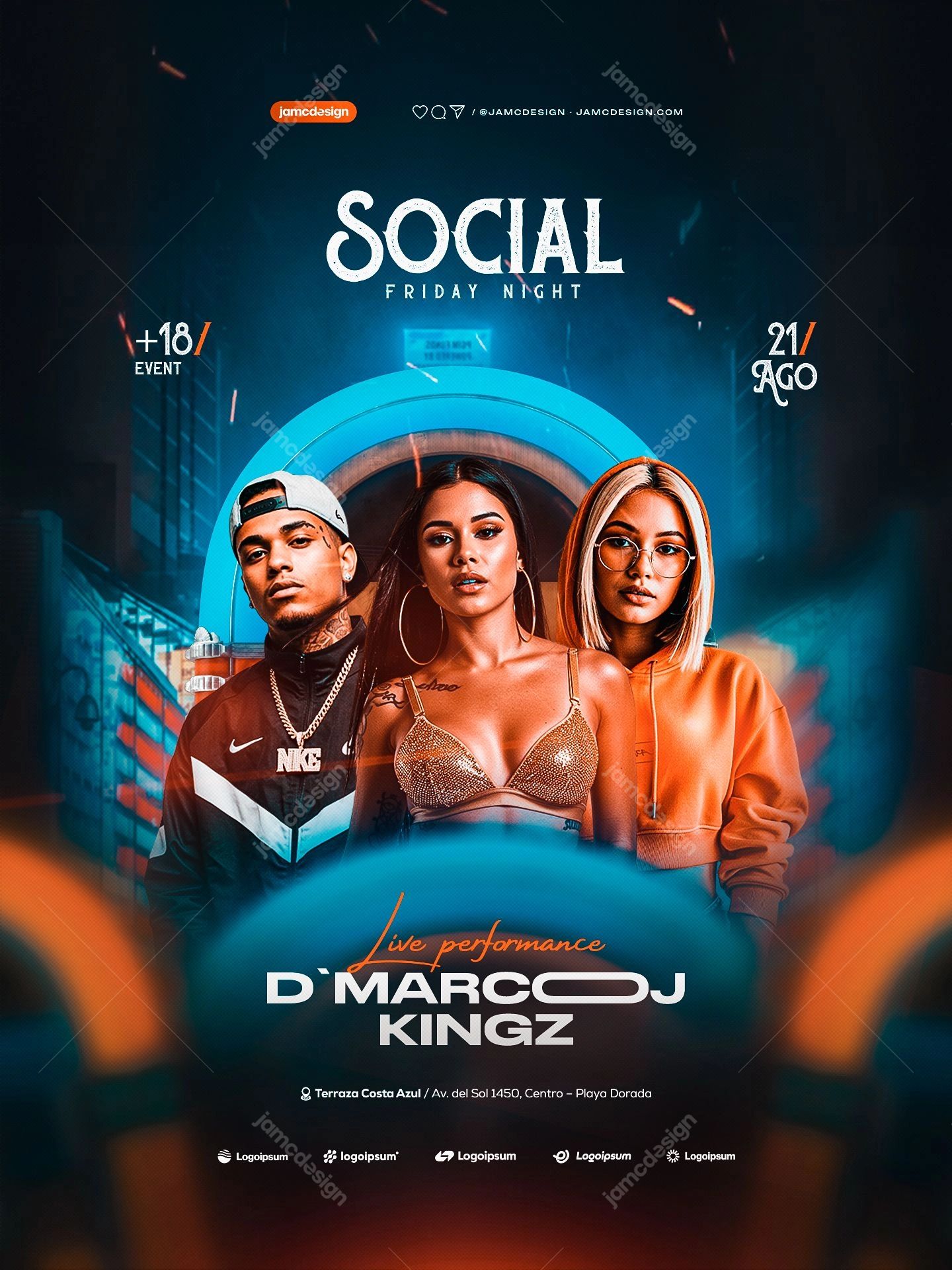 Social Friday Night Flyer Template PSD Editable. Editable PSD event flyer template for a Friday night nightlife promotion
