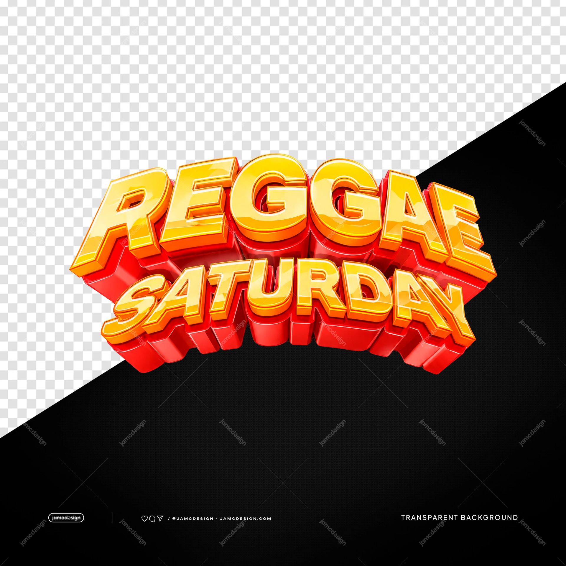 Elemento de Texto 3D de Sábado Reggae com Letras Douradas PNG Transparente. Este objeto PNG transparente apresenta letras 3D marcantes