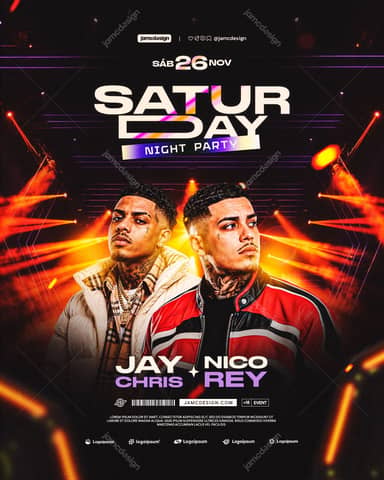Saturday Night Party Flyer Template With Portraits PSD