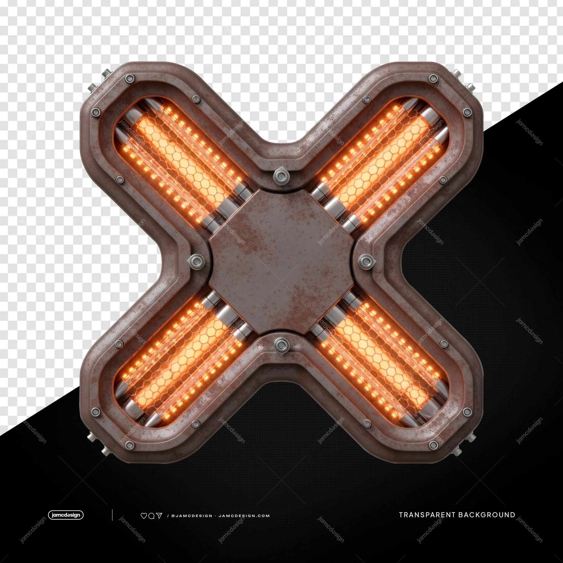 Industrial Orange Neon X Light Orange Neon Tubes PNG Transparent. Industrial orange neon X light supplied as a transparent PNG object, with four glowing tubes
