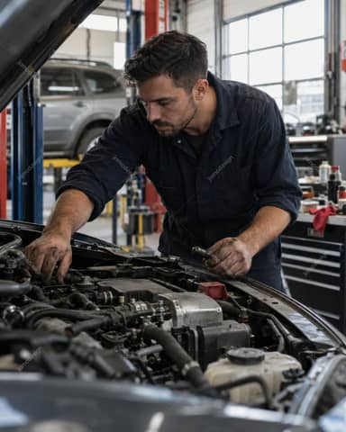 Mecánico Reparando El Motor De Un Auto En Un Garaje