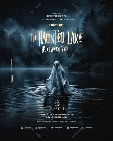 Flyer PSD De Noite De Halloween No Lago Assombrado