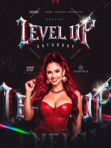 Level Up Saturday Nightlife Flyer PSD