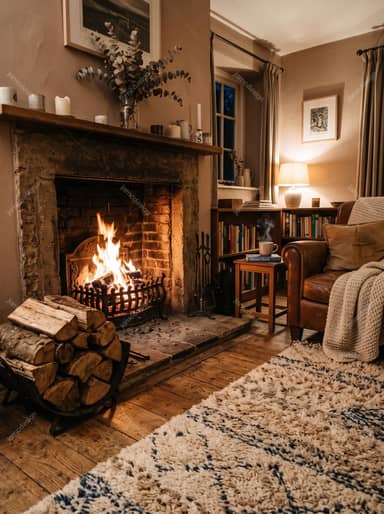 Cozy Living Room Interior With Fireplace