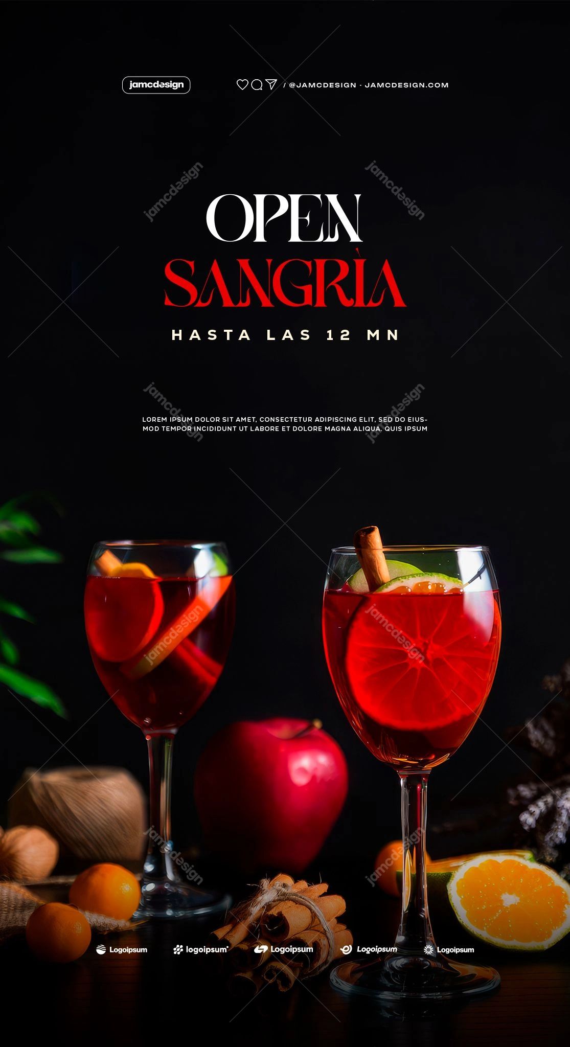 Open Sangria Flyer Template PSD Editable. Editable PSD template for an evening sangria social media flyer