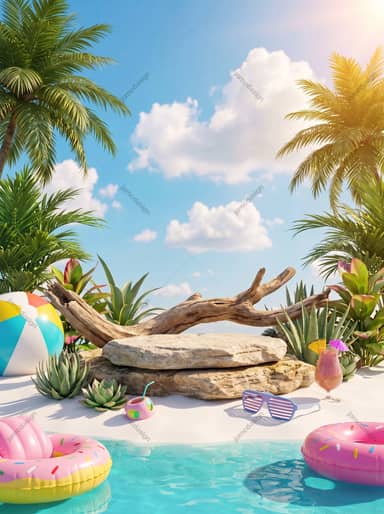 Tropical Poolside Background With Palm Trees