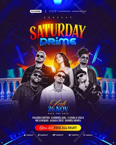 Saturday Prime Party Flyer Template PSD