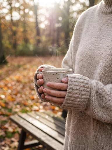 Hands Holding Ceramic Coffee Mug Outdoors