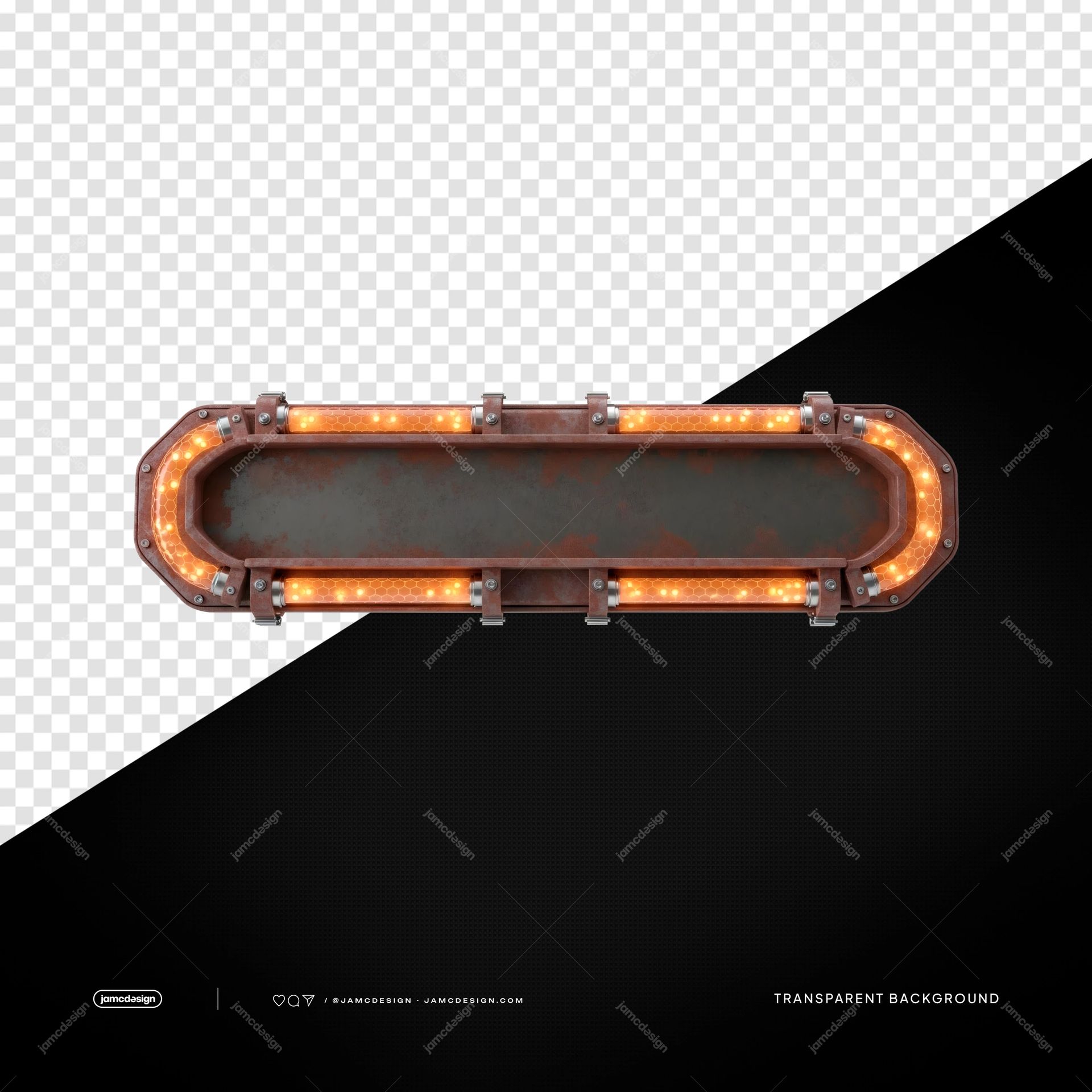 Industrial Orange Rounded LED Bar Amber Glow Frame PNG Transparent. Industrial orange LED bar supplied as a PNG transparent object