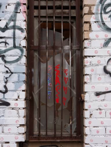 White Brick Texture With Graffiti And Metal Bars PNG
