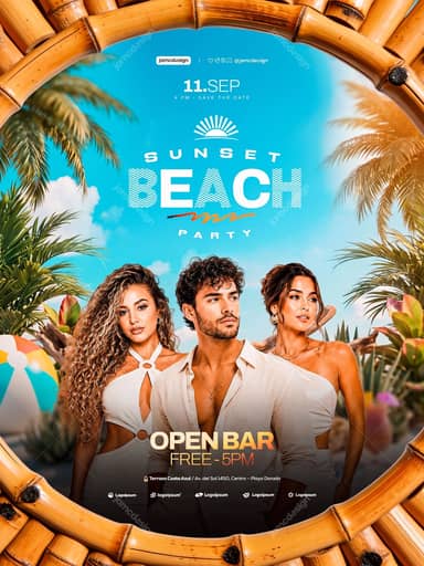 Tropical Beach Party Flyer PSD With Palm Leaves