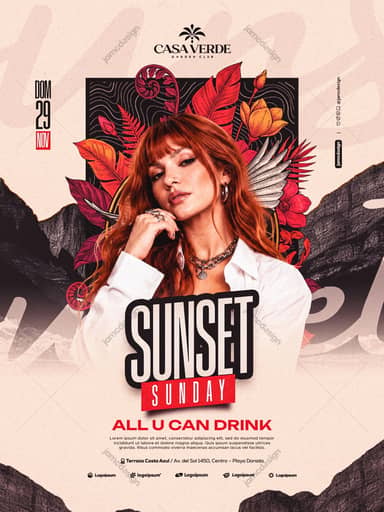 Sunset Sunday Tropical Foliage Flyer Template PSD