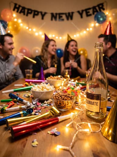 Friends Celebrating New Year Around A Festive Table