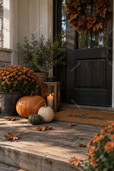 Cozy Fall Front Porch With Mums And Pumpkins