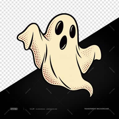 Floating Cartoon Ghost With Red Halftone PNG
