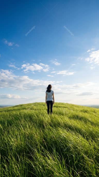 Photo Of A Woman In A Sunlit Grassy Field