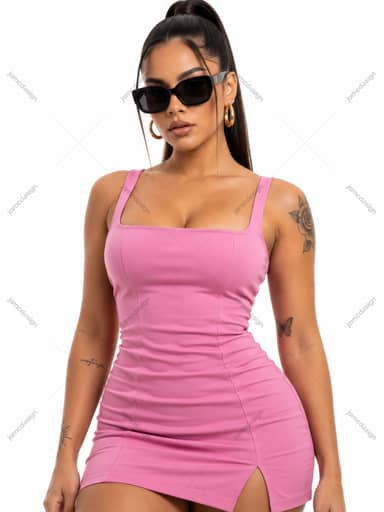 Woman In Pink Dress With Sunglasses And Tattoos PNG