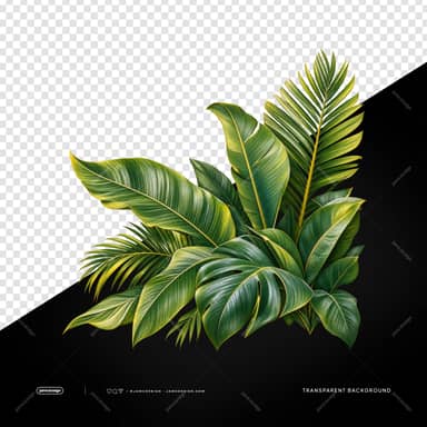 Glossy Monstera Leaves And Palm Fronds PNG