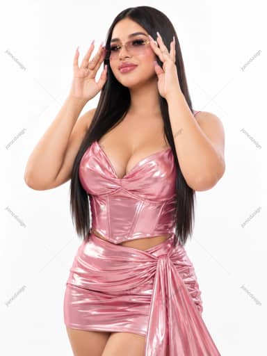 Mujer Con Atuendo Rosa Brillante Y Gafas De Sol PNG