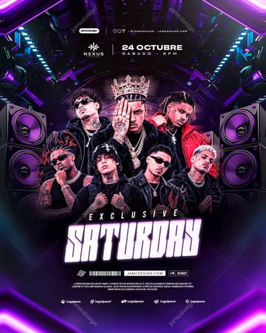 Purple Neon Saturday Event Flyer Template PSD