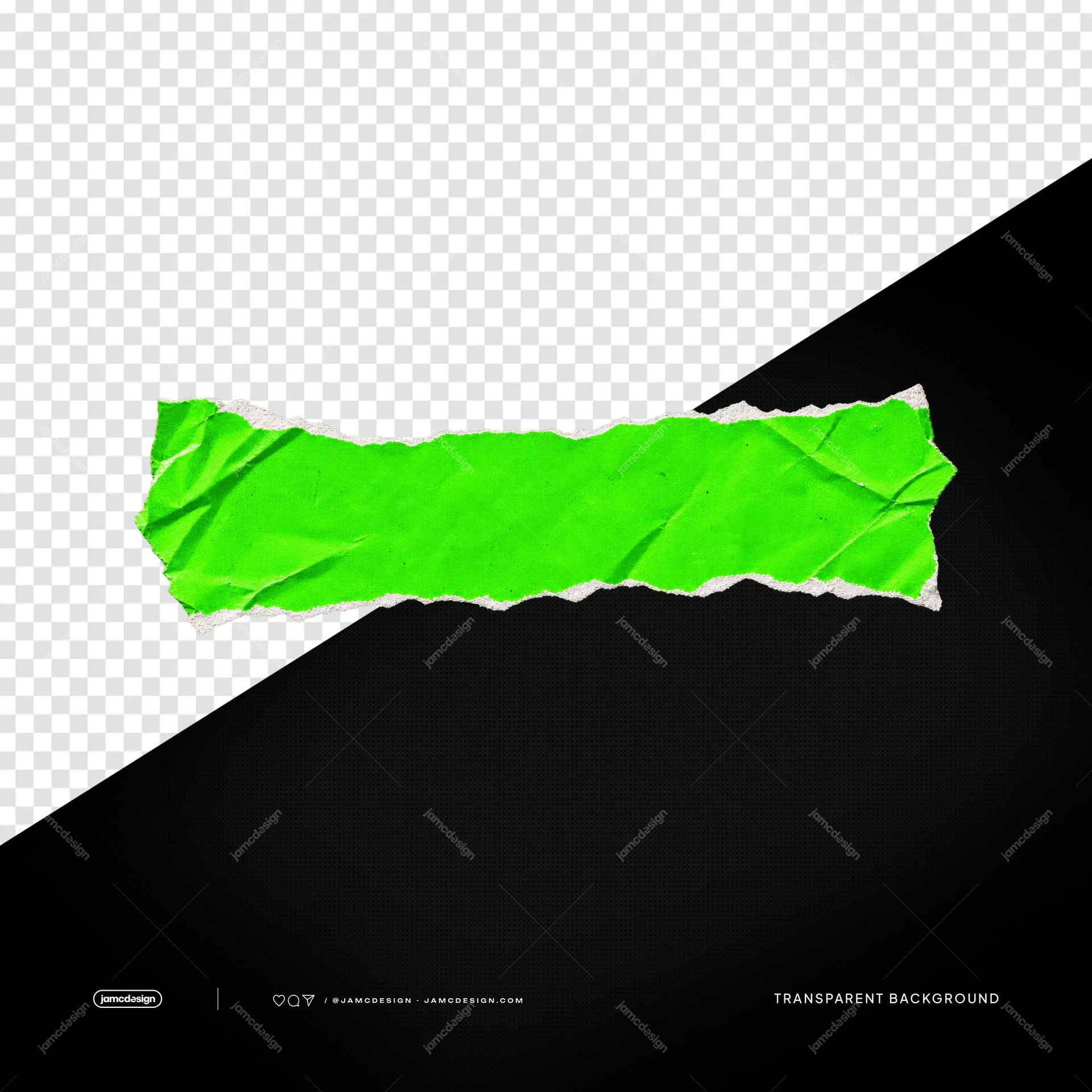 Tira De Papel Verde Neón Rasgado PNG Transparente. Tira de papel verde brillante rasgado suministrada como objeto PNG transparente, con pliegues arrugados