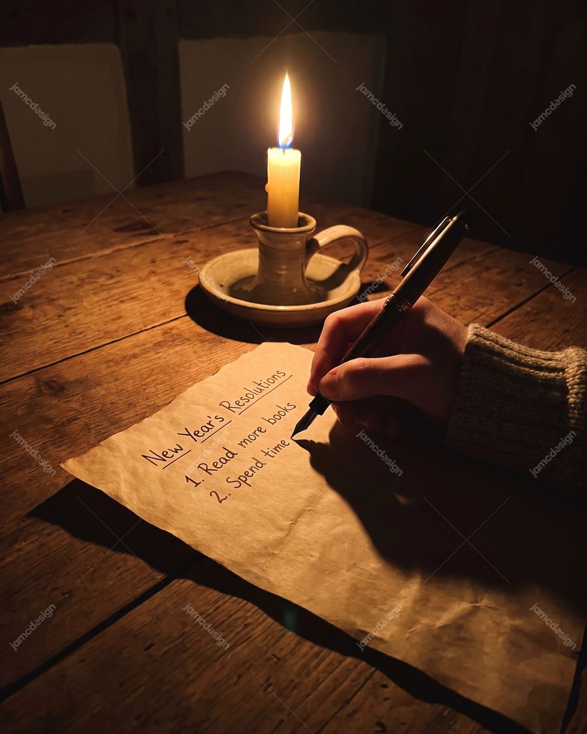 Handwriting New Year's Resolutions By Candlelight