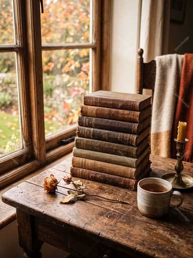 Vintage Books With Dried Flowers Photo