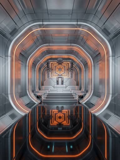 Silver Futuristic Tunnel With Orange Light Bands