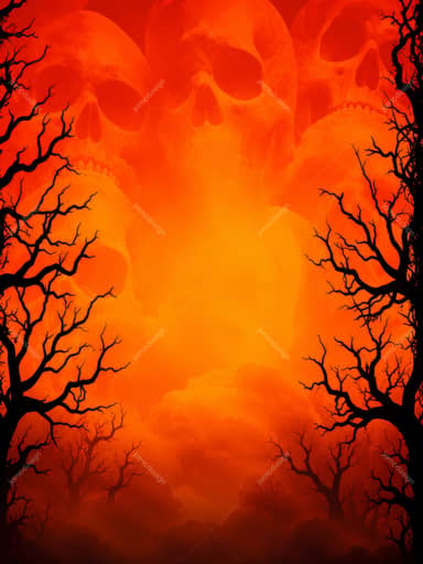 Orange Halloween Sky With Skull Clouds Background PNG