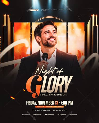 Night Of Glory Worship Flyer Template PSD