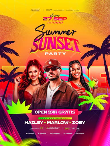 Tropical Palm Summer Party Flyer PSD