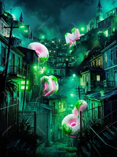 Neon Green Alley With Slime Creatures Background
