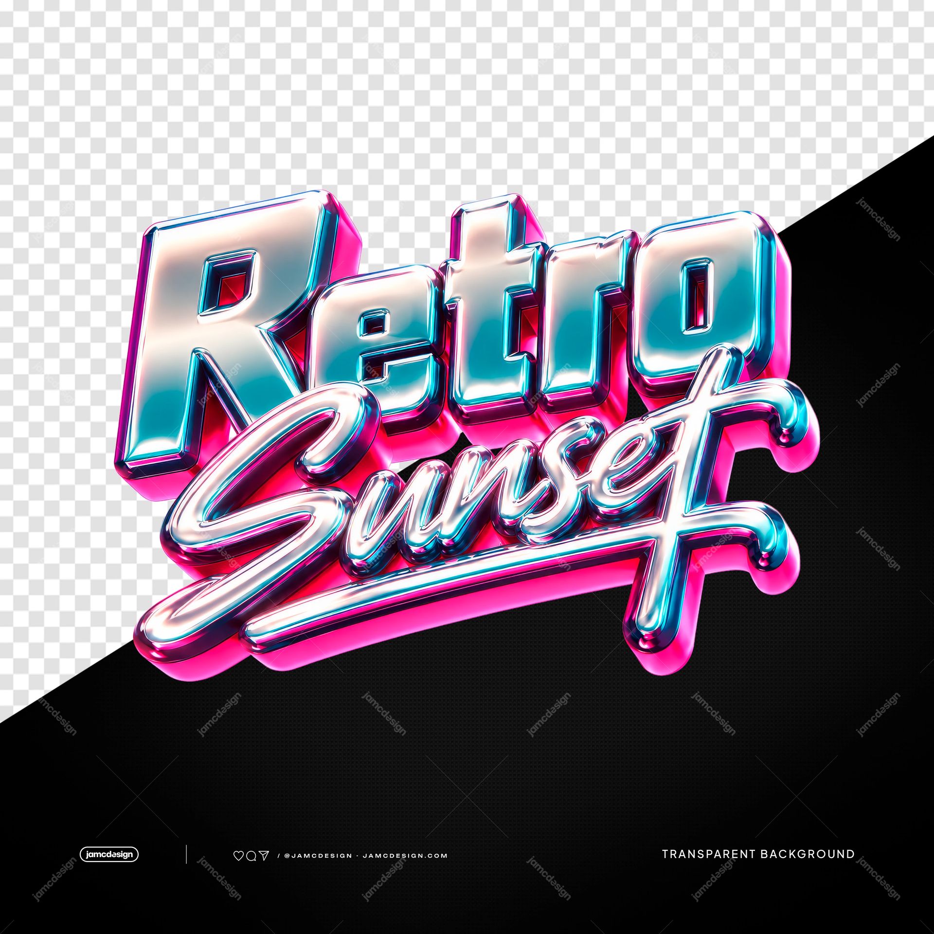 Letras Metálicas 3D Retro Sunset PNG. Este objeto transparente en PNG presenta letras retro tridimensionales y llamativas