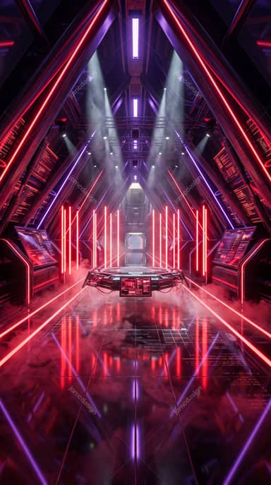 Futuristic Red And Purple Neon Corridor Background