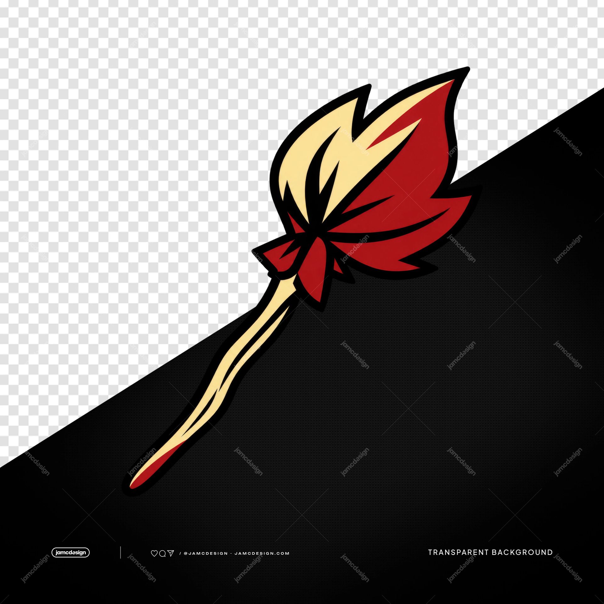 Halloween Witch Broom With Red Bristles PNG. This transparent PNG object depicts a stylized witch’s broom
