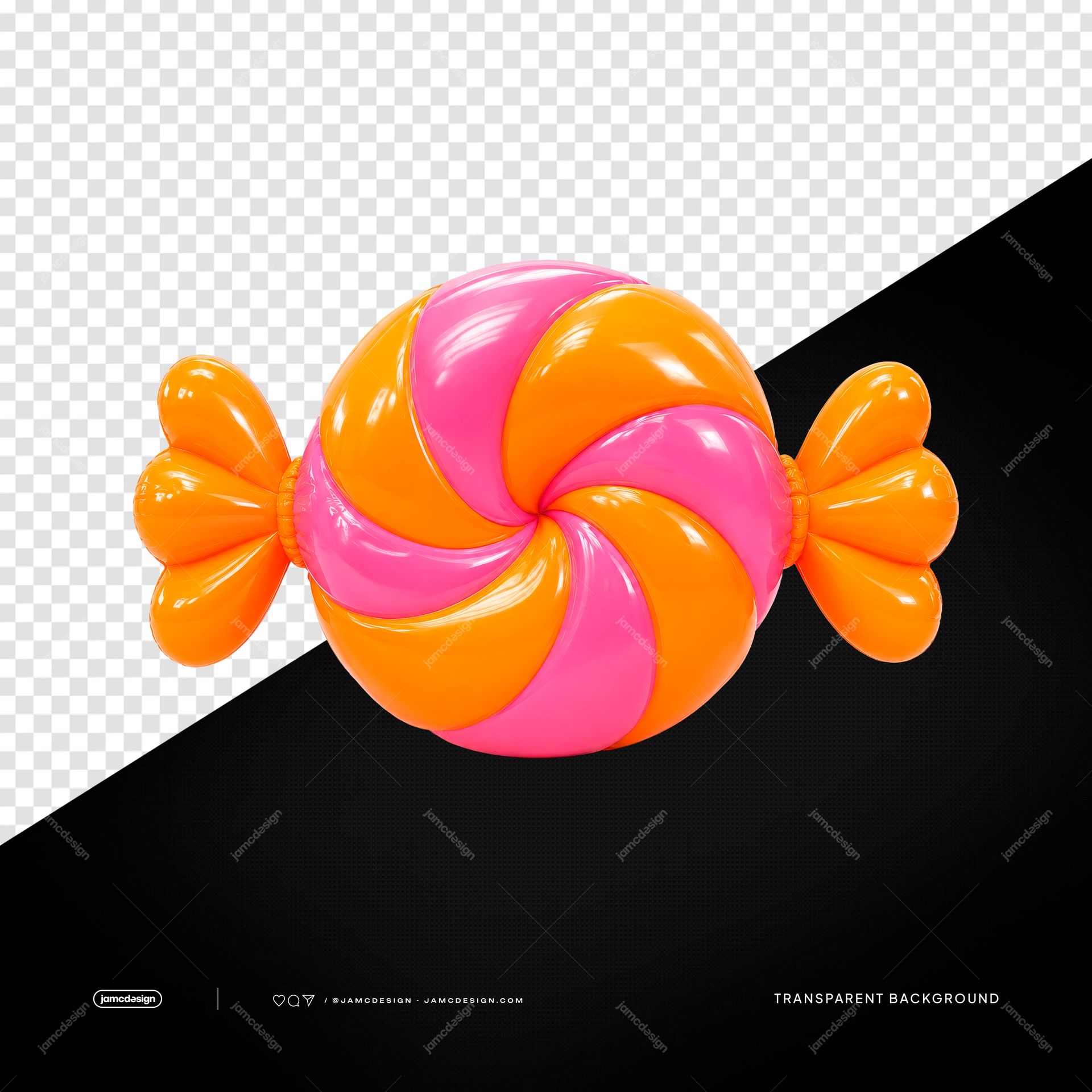 Blue Lightning Bolt Balloon Isolated. PNG transparent object showing a glossy candy shaped decoration with bright pink and orange twisted sections