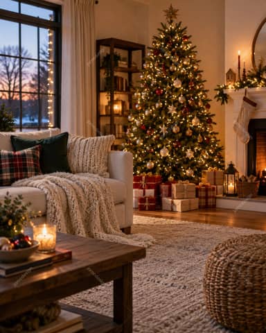Cozy Christmas Living Room With Decorated Tree