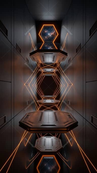 Orange Hexagon Sci-Fi Portal Corridor Background