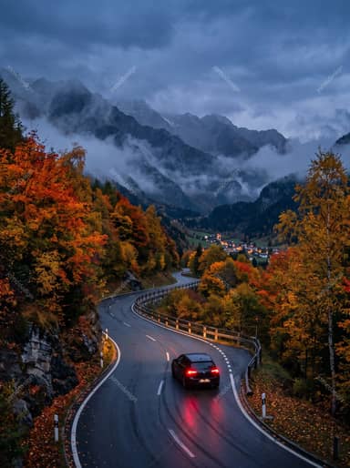 Carro Em Uma Estrada De Montanha Panorâmica