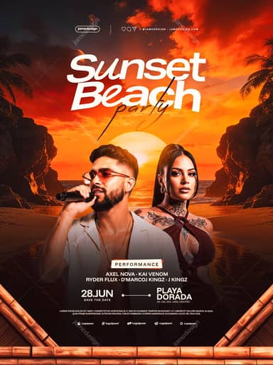 Sunset Beach Party Flyer Template PSD