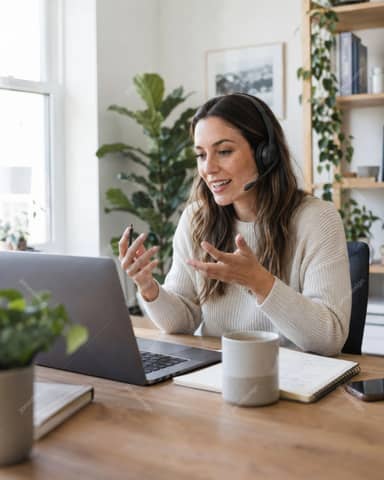 Woman On Video Call In Home Office