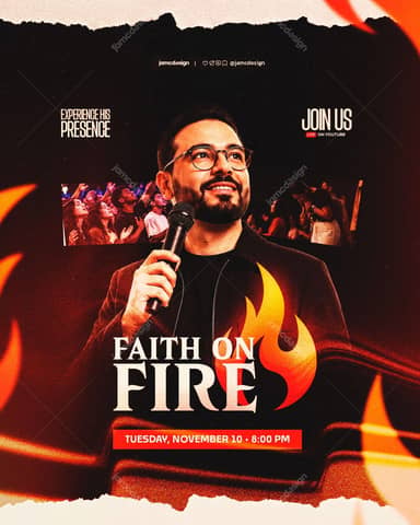 Faith On Fire Worship Night Flyer Template PSD