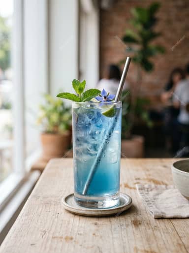 Blue Iced Drink With Mint And Lime