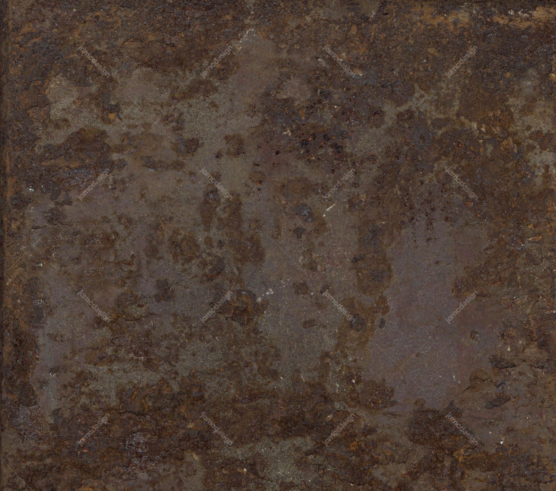 Rusty Mottled Metal Texture. This JPG texture shows a weathered metal surface with mottled rusty brown tones, uneven stains and a rough, pitted finish