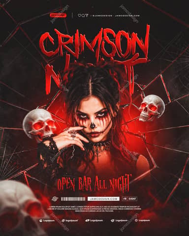 Halloween Party Flyer Template With Skulls PSD