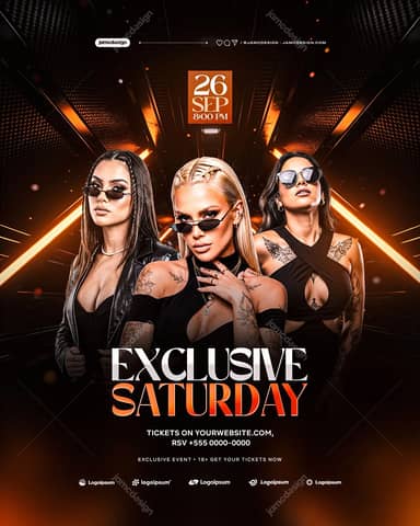 Saturday Night Event Flyer Template With Orange Beams PSD