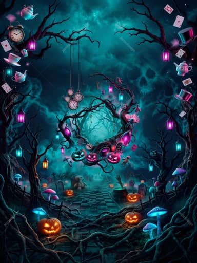Halloween Forest Background With Luminous Portal